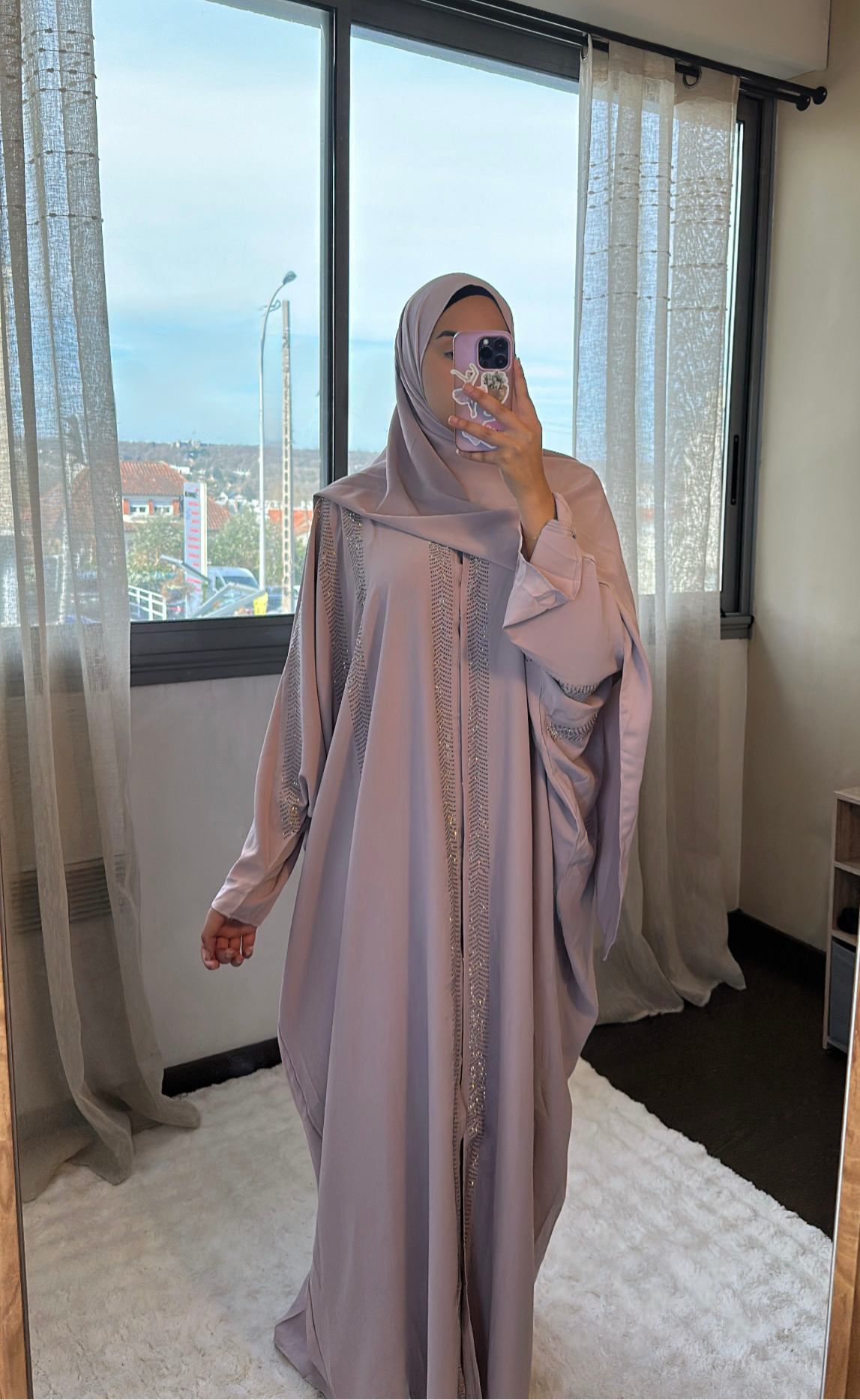Abaya Alia - Rose pale + voile