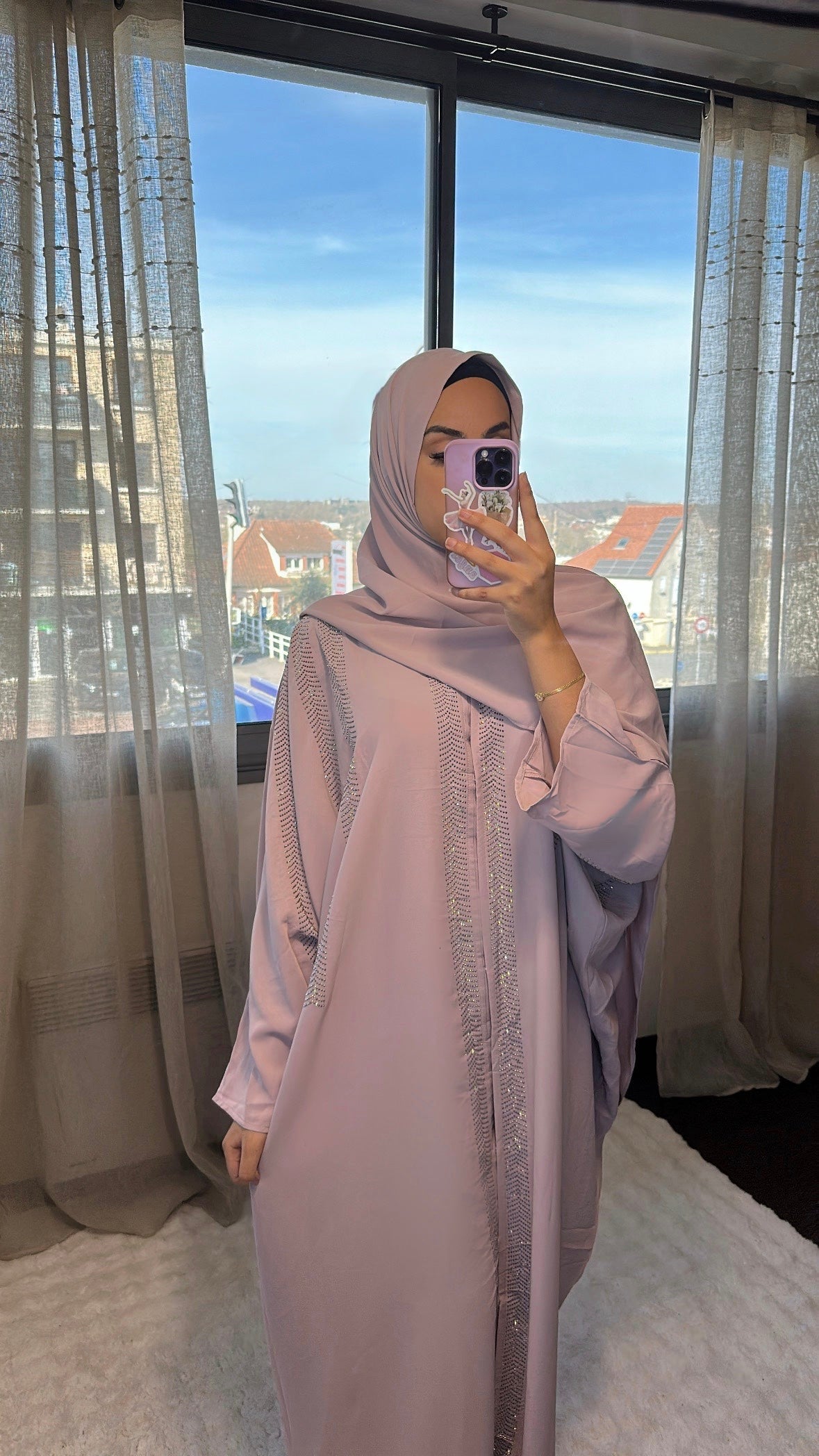Abaya Alia - Rose pale + voile