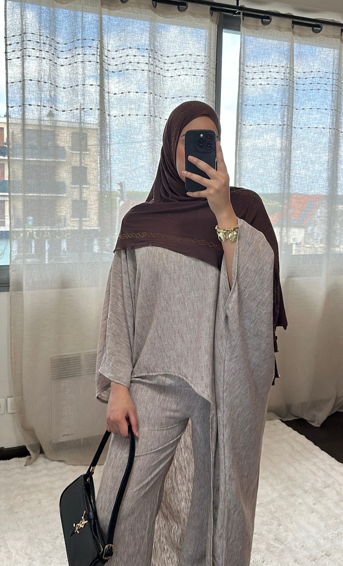 jersey de luxe strass - ondulé coffee